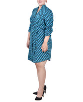 Plus Size 3/4 Rouched Sleeve Dress With Belt
